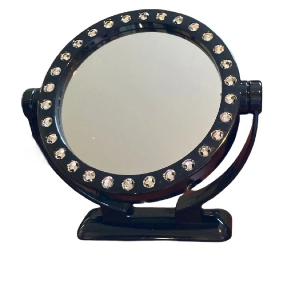 Two-Sided Makeup Mirror- Black w/ Bling